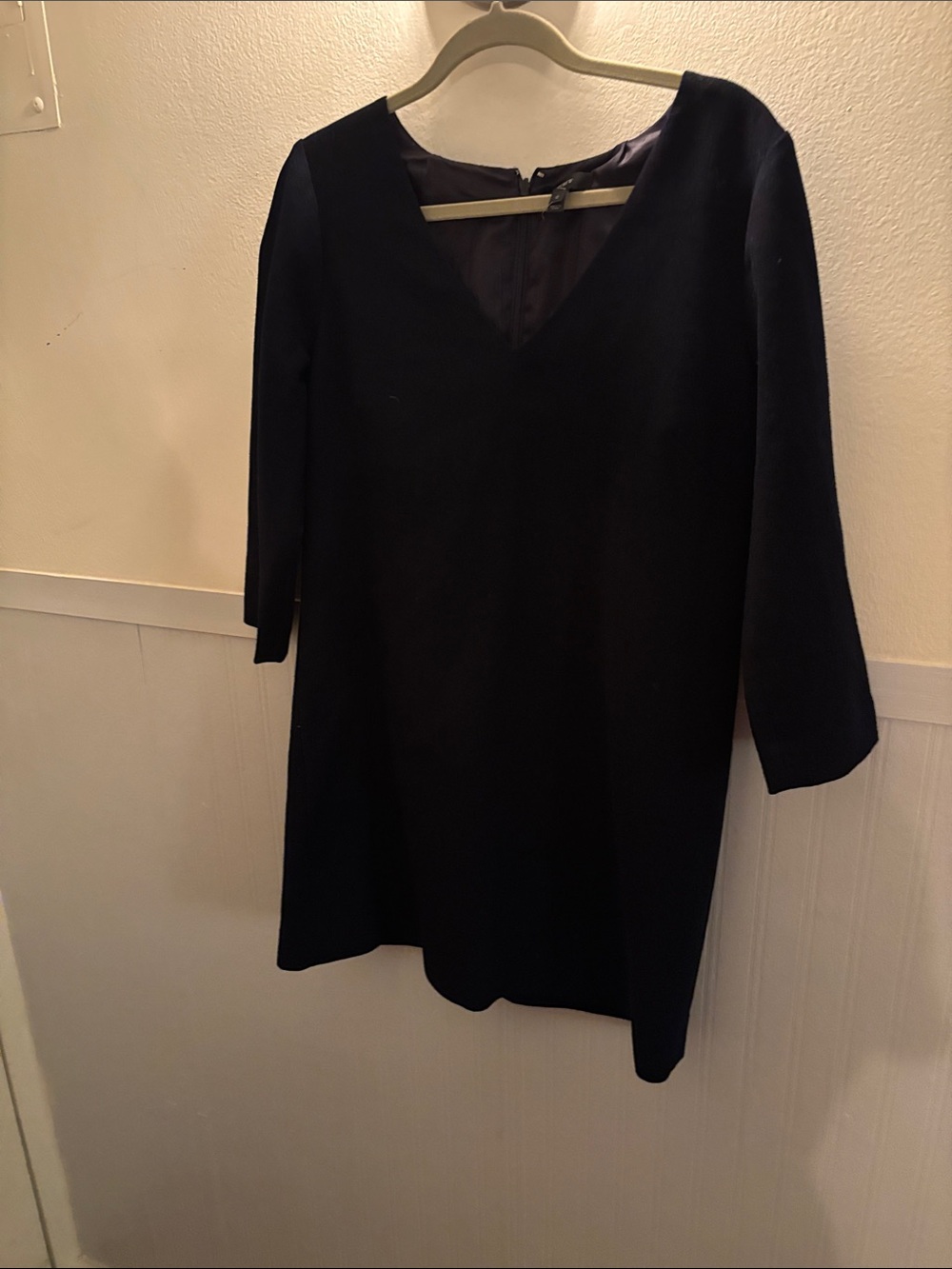 J. Crew Navy Blue Wool V-Neck 3/4 Sleeve Shift Dress